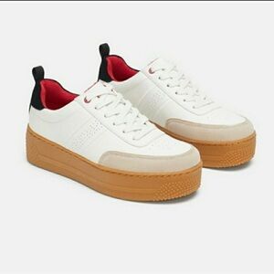 Zara White Lace-Up Sneakers